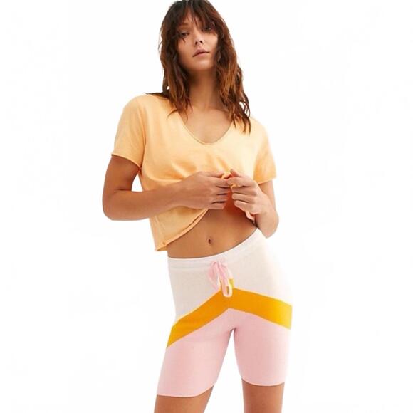Free People Intimately Striped Pink Chevron Knit Elastic Bike Shorts- Size Small - Picture 2 of 9